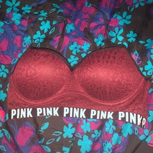 VS Pink Maroon Lace Bralette